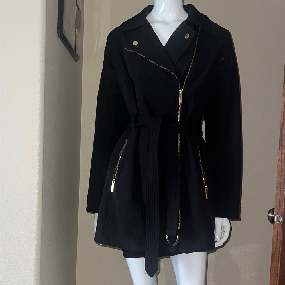 NWOT,Michael Kors Black Coat with Gold Zippers